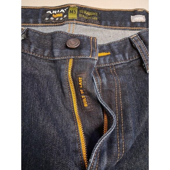 Ariat Rebar M5 Mens Straight Leg Jeans 36x32 Dark Wash Durable Denim Built To La - Picture 2 of 9